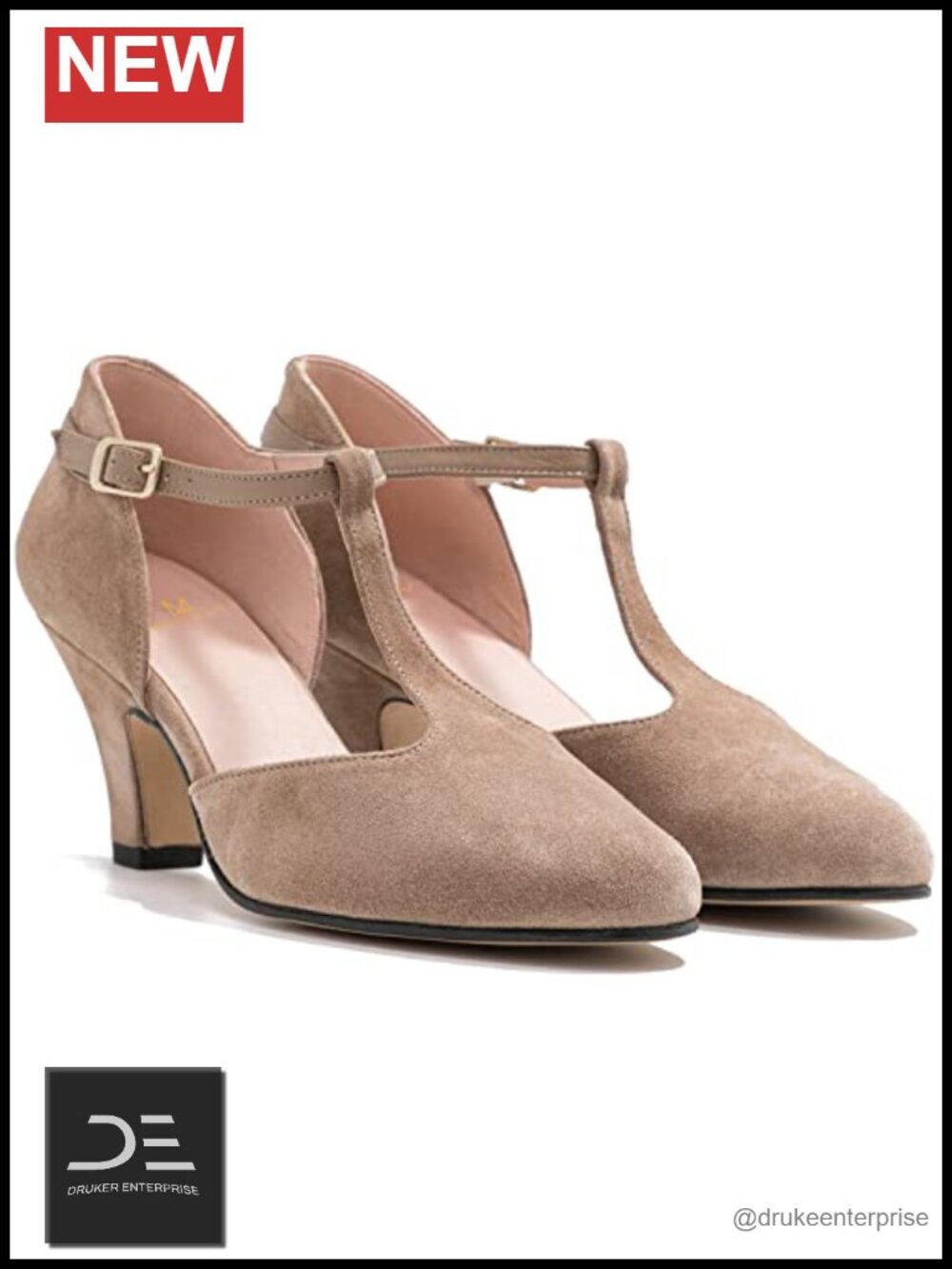 Women's Mary Jane Pumps Kitten Heel Suede Round Toe T-Strap Dress Shoes Office